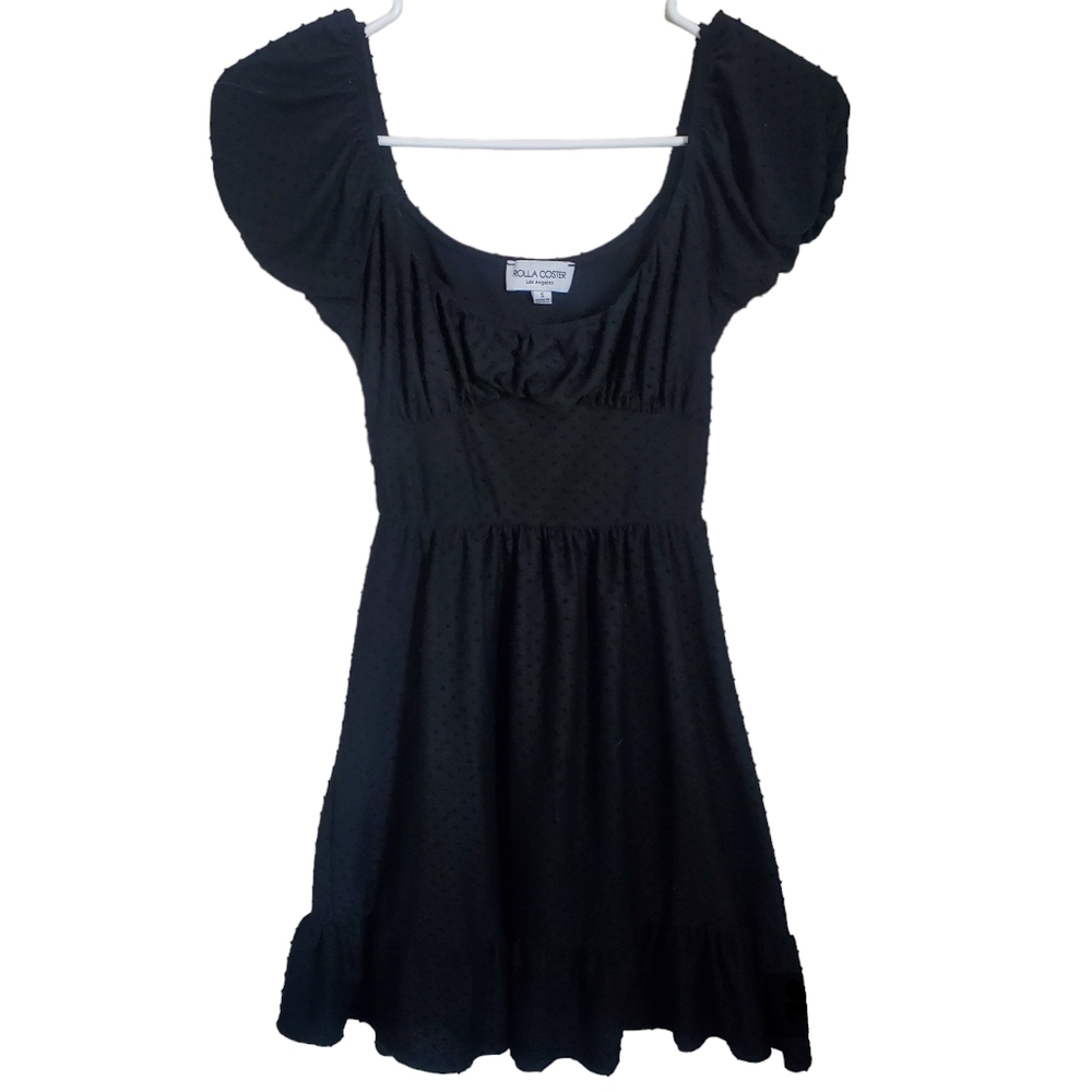 Rolla Coster Stretchy Black Fit & Flare Mini Dress Polka Dot Juniors Size Small